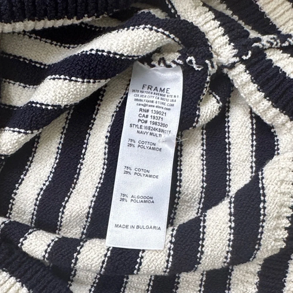 Frame Navy and White V-Neck Sweater with Gold Buttons - Picture 7 of 8